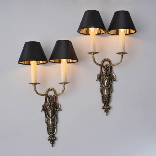 Pair antique sconces wall lights LB Depos Leboullanger Freres, gilt bronze, 1900 ca, French